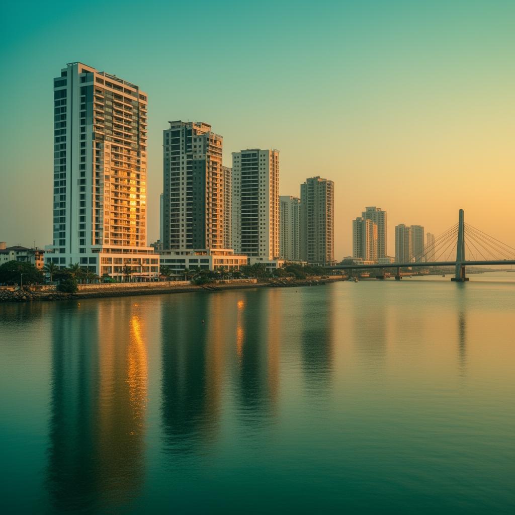 Lagos waterfront skyline at golden hour